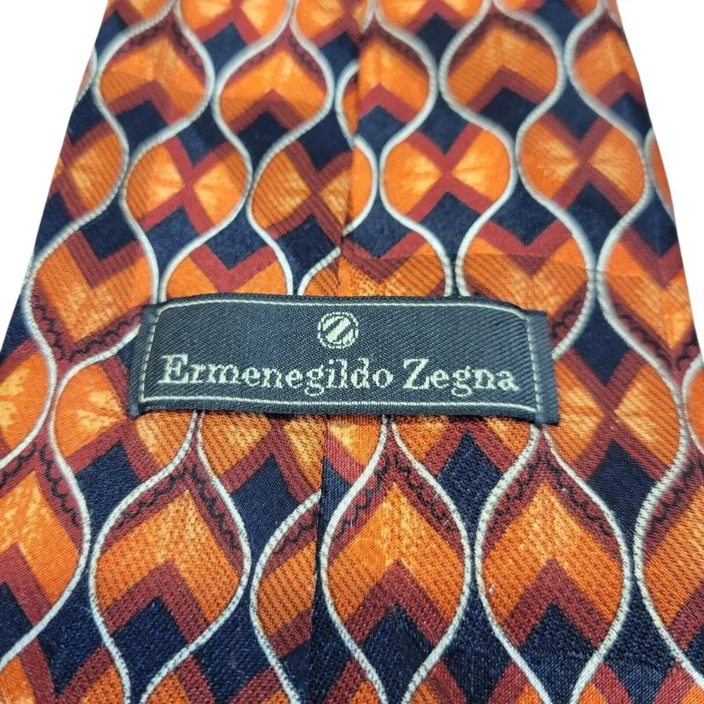 Ermenegildo Zegna‎ Bright Orange Shades Geometric 100% Silk Tie Italy 56